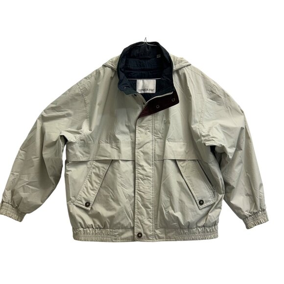 London Fog Mens Beige Removable Lined Jacket Size Large Waterproof Nylon Shell - Picture 3 of 16